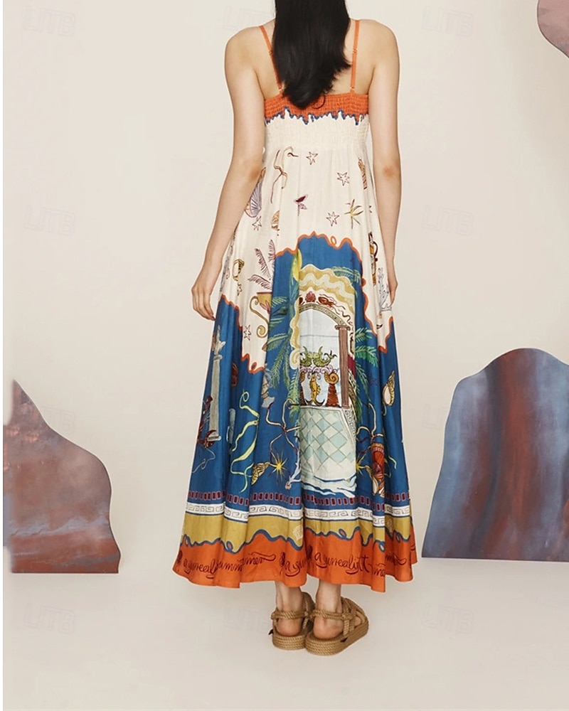 Women's Long Dress Maxi Dress Cotton Linen Dresses Casual Dress Fashion Outdoor Party Holiday Regular Fit Color Block Sleeveless Spaghetti Strap Orange Summer 2025 - $38.99 –P4