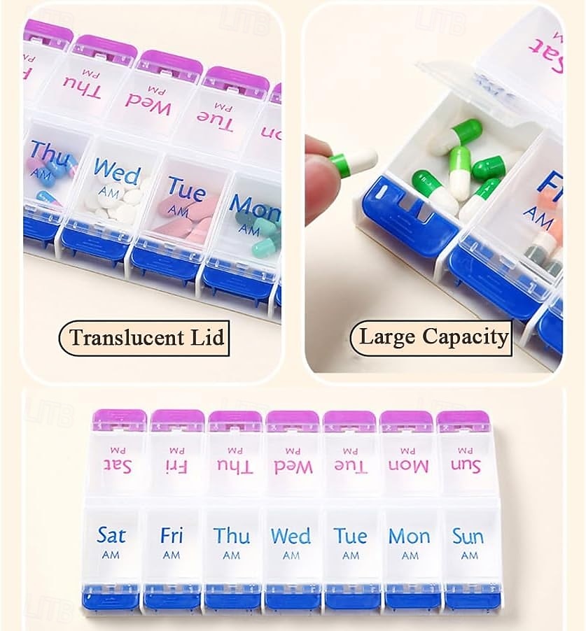 Daily Pill Case Organizer, 7-Day Weekly Medicine Planner Organizer, AM PM, Large Tray 14-Compartment Meds Box Container Holder for Medication, Vitamin, Supplement, Fish Oil 2025 - $9.49 –P2