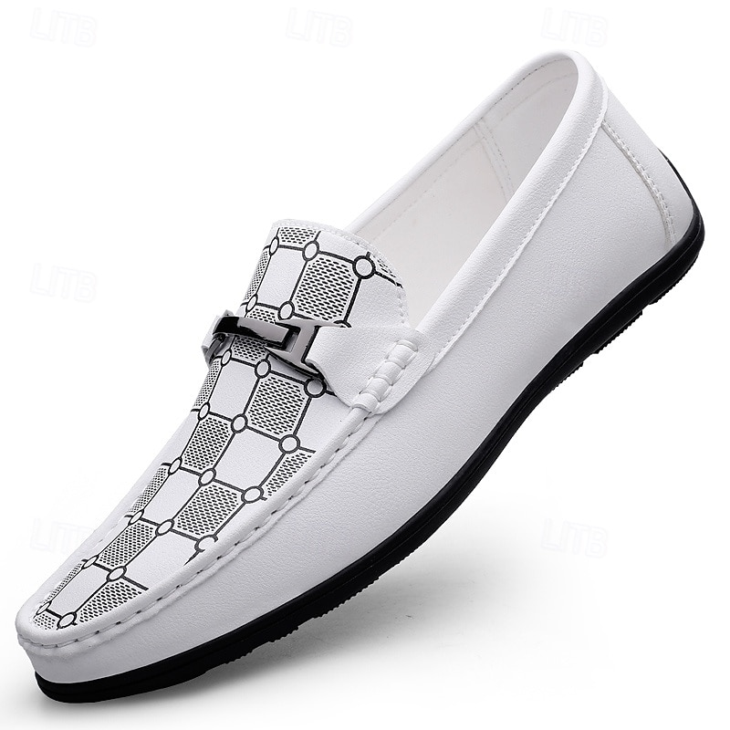 ανδρικά λευκά μοκασίνια και slip-on με διακοσμητική λεπτομέρεια αλυσίδας και μαλακή επένδυση πάτου - ιδανικά για casual, επαγγελματικές και επίσημες περιστάσεις 2026 - $42.99 –P1