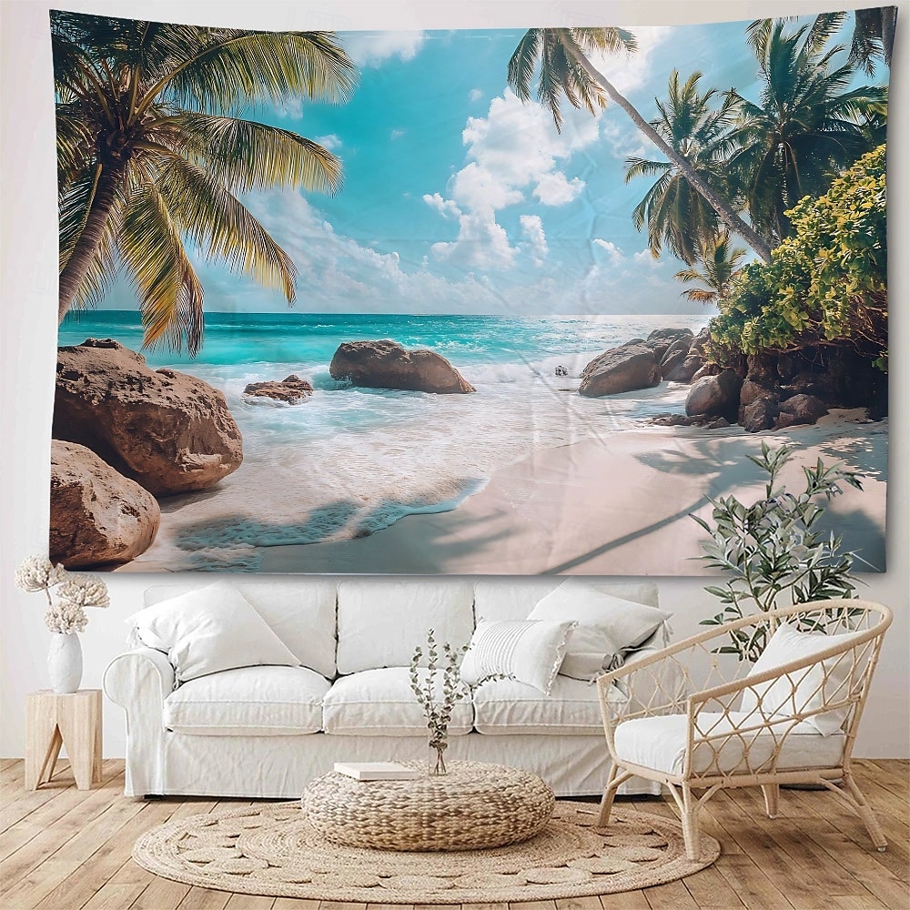 strand kokosnøttre landskap sommer hengende billedvev veggmaleri stor billedvev veggmaleri dekorasjon bilder bakgrunn teppe gardiner hjem soverom stue dekorasjon 2025 - $13.99 –P6