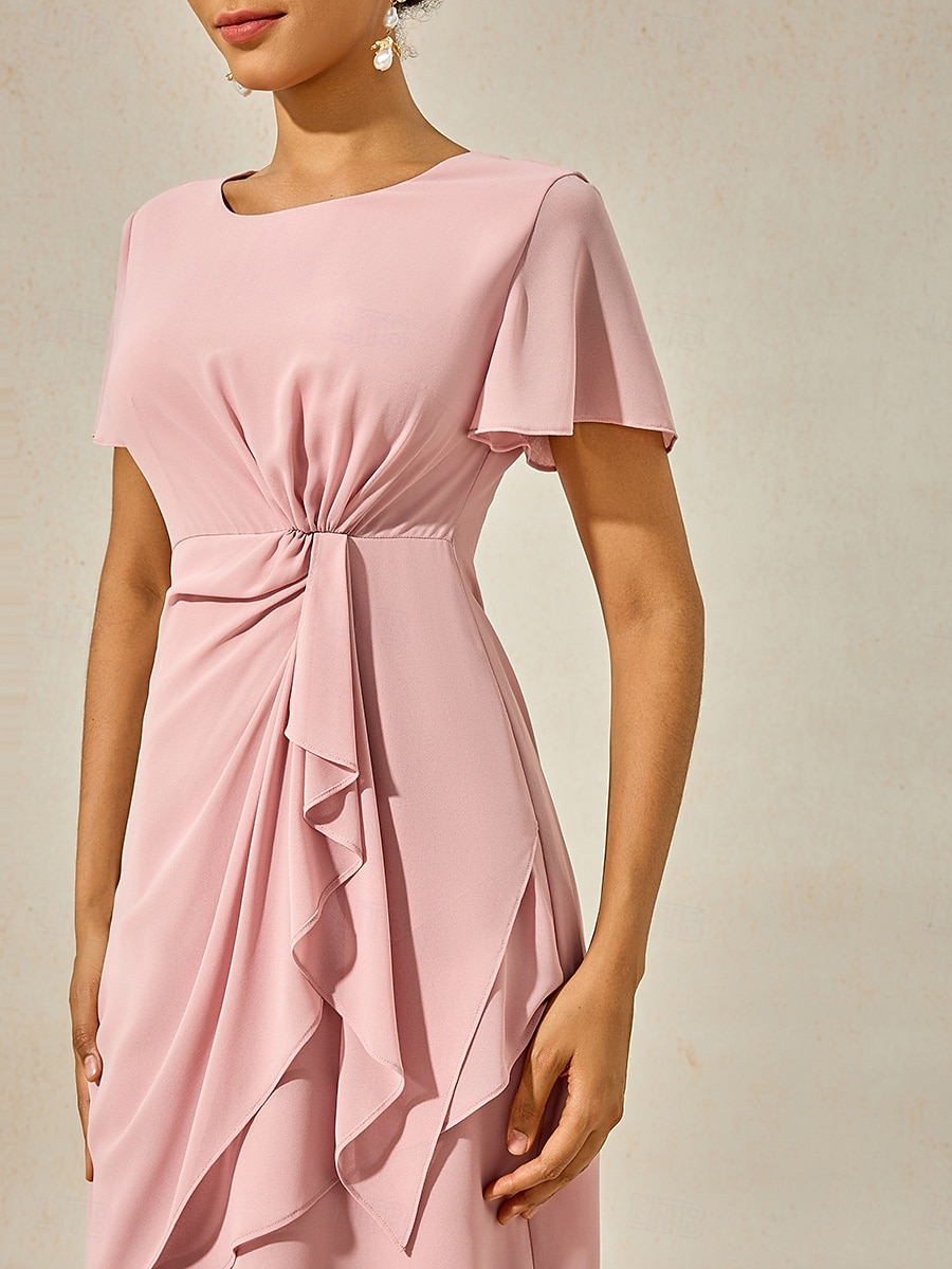 Femmes Robe Midi Robe à Plusieurs Couches Élégant Formel Papillon robe demoiselle d honneur Cocktail Coupe régulière Uni Manche Courte Col ras du cou Rose poussiéreuse Été de 2025 ? $13.59 –P4