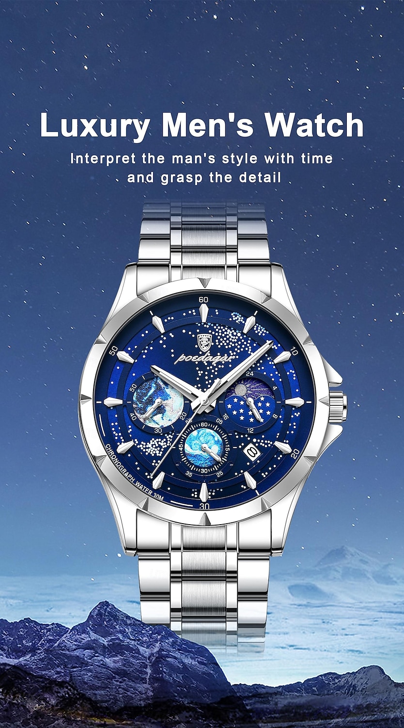 916 Men's Stainless Steel Watch – Luminous Dial, Multi-Function Quartz Movement, Calendar, 3ATM Waterproof, Elegant Business Style 2025 - $39.99 –P1