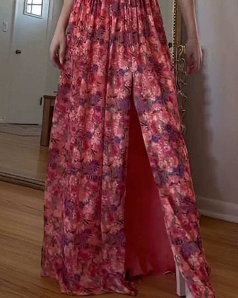 Per donna Abito Lungo Maxi Abito Vestito Casual Abito Floreale Moda Abito elegante All'aperto Feste Ferie Vestibilità regolare Fiore Senza Maniche All'americana Rosso Estate del 2025 a $35.99 –P3