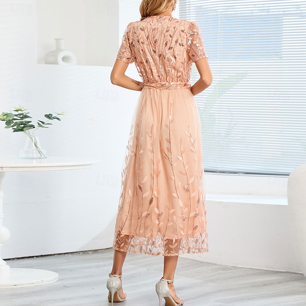 A-Linie Kleid Brautmutterkleid Elegant V Ausschnitt Bodenlang Spitze Kurzarm mit Schärpe / Band Falten 2025 2025 - $79.99 –P25