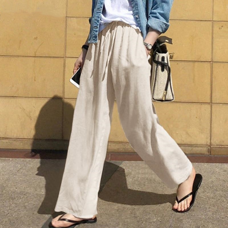 Per donna Pantaloni in cotone e lino Moda Streetwear Comfort Lunghezza intera Naturale Semplice Elastico in vita Comodo All'aperto Confortevole Streetwear Abbigliamento quotidiano Uscire Nero Blu del 2025 a $27.99 –P2