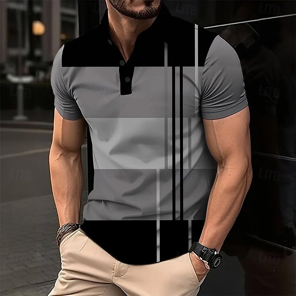 Men's Geometric Polo Short Sleeve Polo Shirts Collared Shirts Business Casual School Outdoor Athleisure Daily Wear 3D Print Summer Spring Fall Purple Brown Gray 2026 - $26.99 –P4