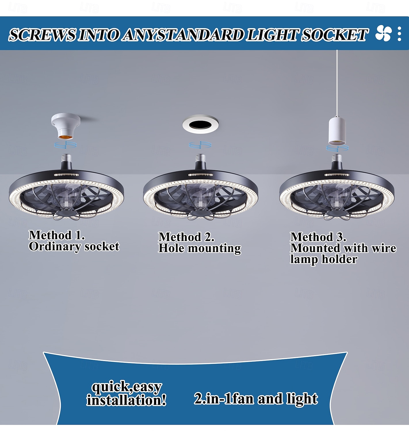 1 Pc E26/27 Socket Ceiling Fan Light Remote Control Three Color Adjustable Wind Speed Timing Adjustable Dining Room Bedroom Living Room Ceiling Fan Light 100-240v 2025 - $65.99 –P9