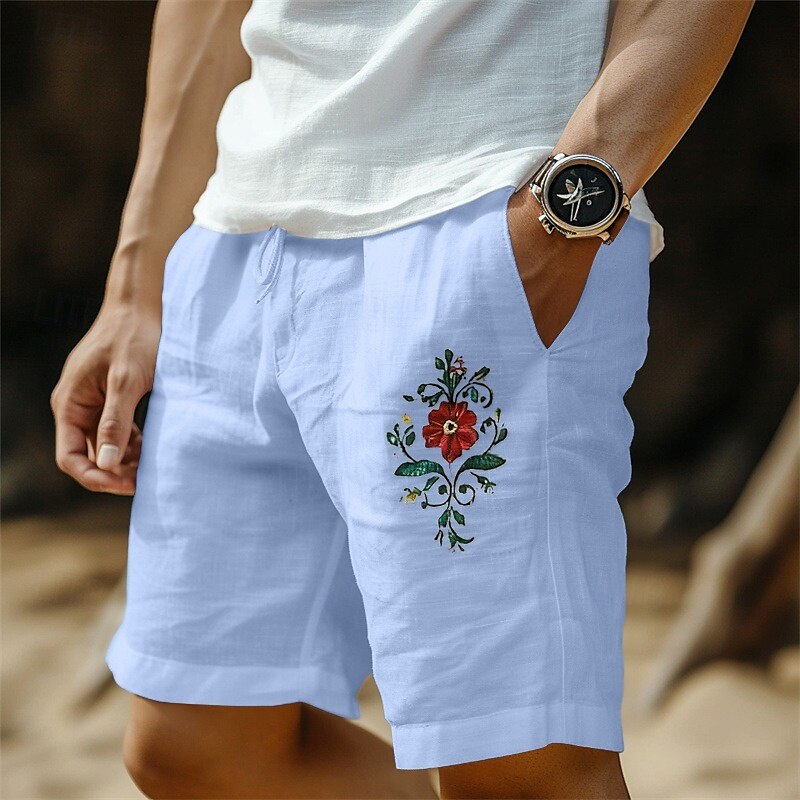 Homens Calção Shorts de linho Shorts de verão Shorts de praia Com Cordão Cintura elástica Gráfico Flores Respirável Macio Comprimento do joelho Ao ar livre Casual Diário Férias Roupa de rua Preto de 2025 por $18.99 –P3