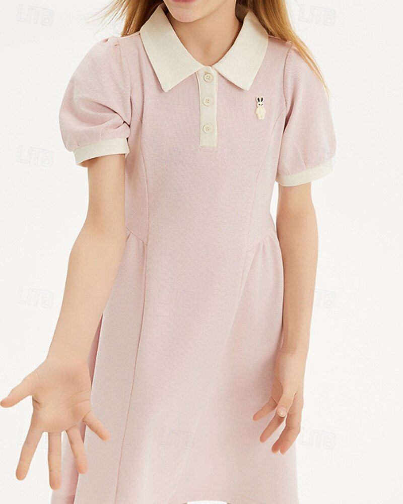 Kids Girls' Dress Color Block Short Sleeve Outdoor Patchwork Adorable Basic Cotton Knee-length Shirt Dress Casual Dress Summer 4 years+ Light Pink 2025 - $71.99 –P9