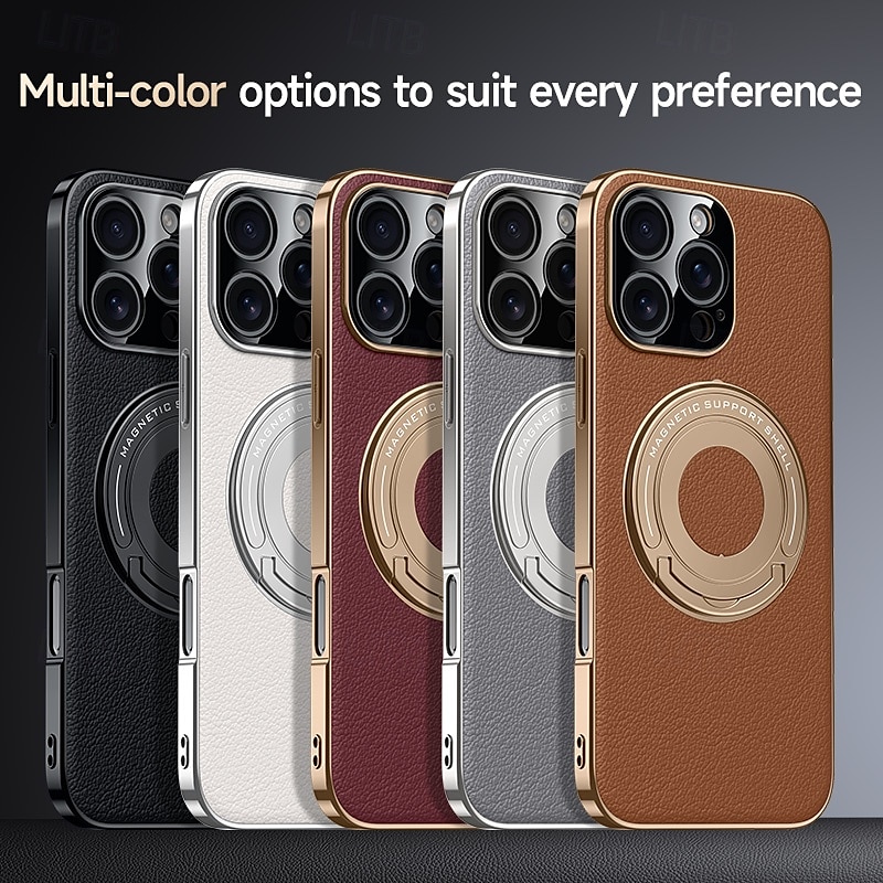Magnetic Leather Phone Case for iPhone 16/15/14/13 Pro Max – Shockproof Back Cover with Ring Kickstand, Wireless Charging Support 2025 - $27.99 –P5