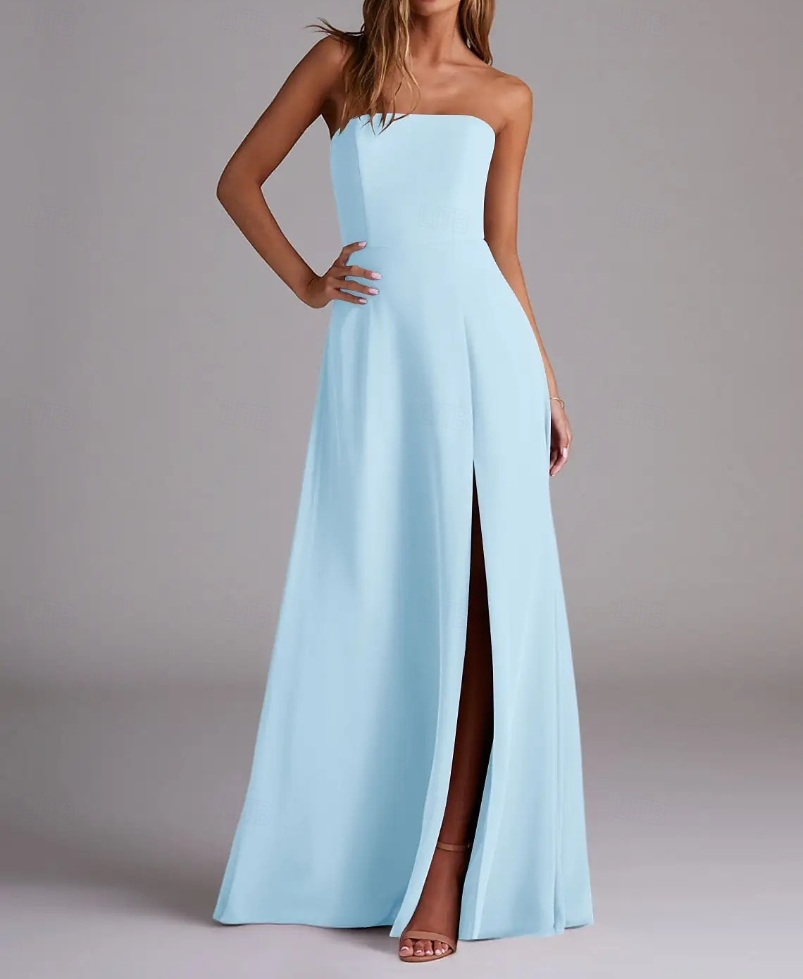 A-Linie Brautjungfernkleid Trägerlos Ärmellos Elegant Bodenlang Chiffon mit Geteilter Vorderteil 2022 2025 - $139.99 –P4