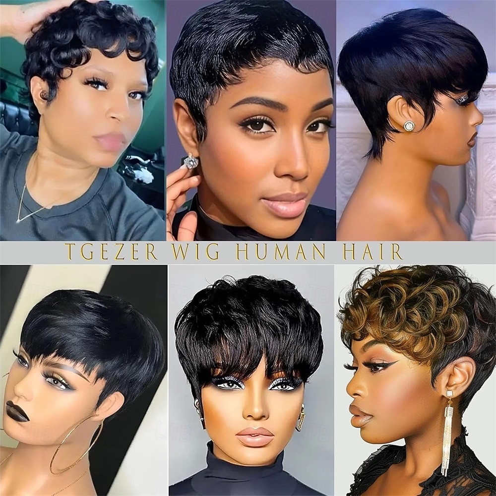 Peruca pixie cut sintética, peruca curta e reta, bob, para mulheres negras, cor preta natural de 2026 por $24.99 –P5