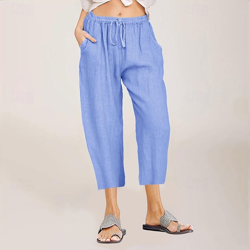 Per donna Pantaloni in cotone e lino Pantaloni capri Pantaloni Eleganti Streetwear Casual Lunghezza al polpaccio Naturale Semplice Tasca Design con Coulisse Elastica Comodo All'aperto All'aperto del 2025 a $24.99 –P7