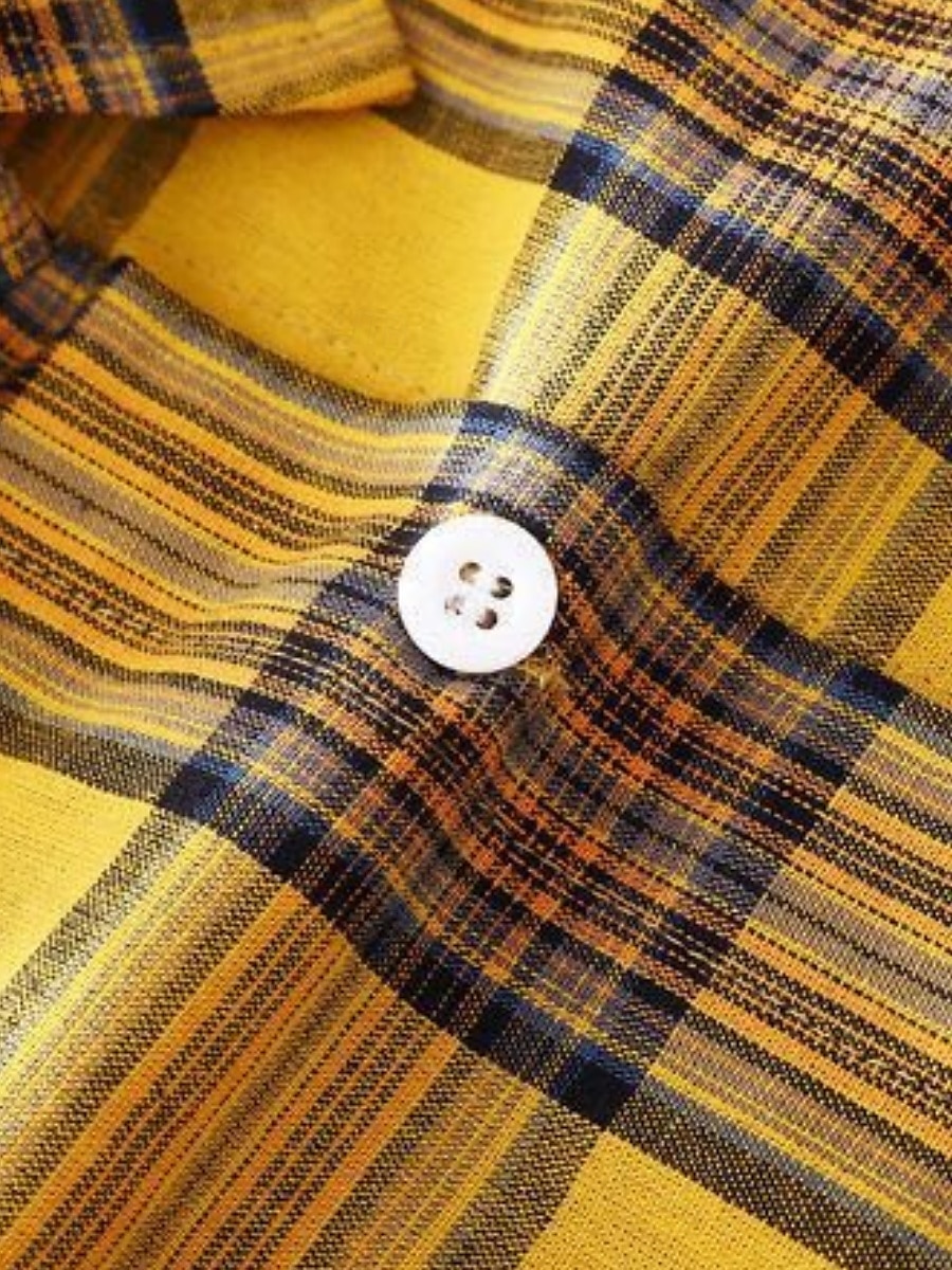 Women's Cotton Linen Shirt Plaid Basic Casual Long Sleeve Shirt Collar Regular Tops Daily Buttons Pocket Print Yellow Red Green Summer 2025 - $18.99 –P7