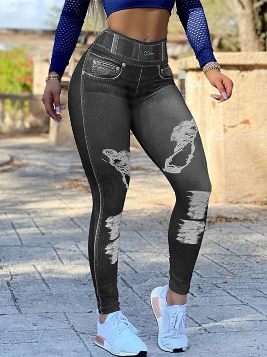 Damleggings byxor 3D-print chinos semester retro mode hel längd hög midja grafisk tryck bekväm mjuk komfortabel stretchig utomhus gatan svart mörk marinblå grå sommar slim fit 2025 - $13.99 –P3