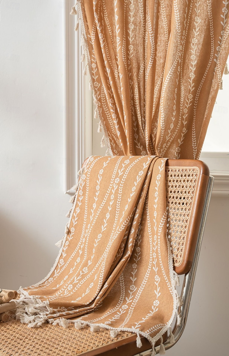 Boho Curtains Printed Cotton Linen Rod Pocket Vintage Farmhouse Bohemian Tassels Window Treatment 1 Panel Terracotta Stripe Florals for Bedroom Dining Room 2026 - E£1801.22 –P6