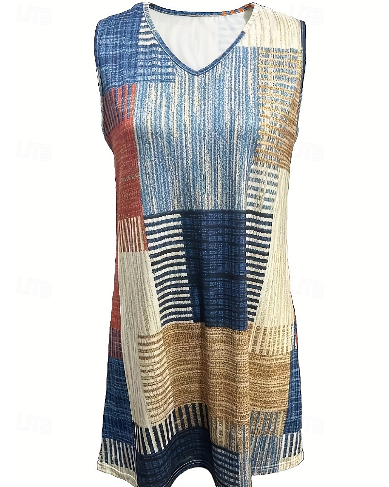 Dámské Mini šaty Boho šaty Klasické Moderní Venkovní Denní Dovolená Běžný Proužky Bez rukávů Do V Khaki Léto 2025 - $20.99 –P2