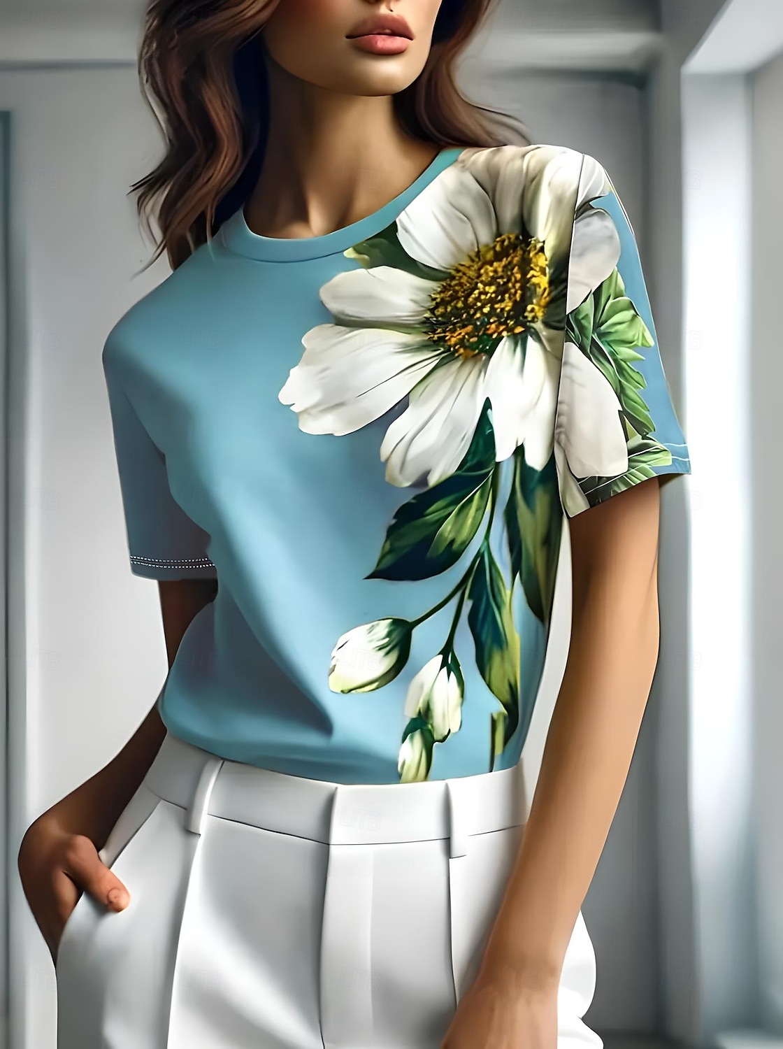 Pentru femei Tricou Floral Grafic Plante Epocă Stilat Clasic Manșon scurt Stil Nautic Rotund Topuri obișnuite Zilnic Sfârșit de săptămână Imprimeu Negru Albastru piscină Mov Trifoi Gri Vară Primăvară 2025 - $19.99 –P6