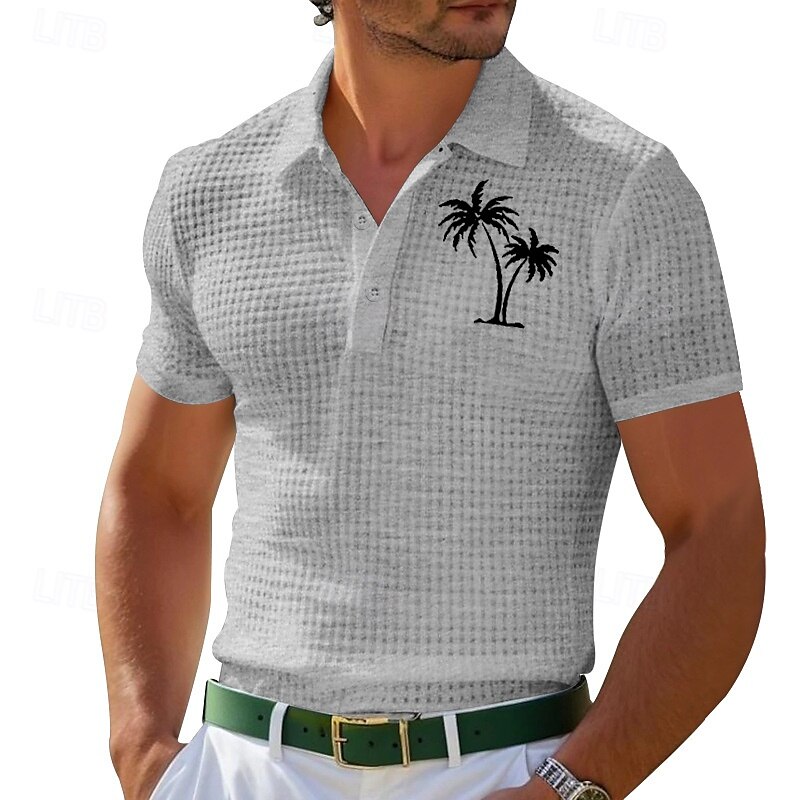 Per uomo Polo Maglia da golf All'aperto Abbigliamento quotidiano Bavero Manica Corta Moda Hawaiano Albero di Cocco Stampato Estate Vestibilità regolare Nero Bianco Giallo Vino Azzurro cielo Grigio del 2025 a $20.99 –P14