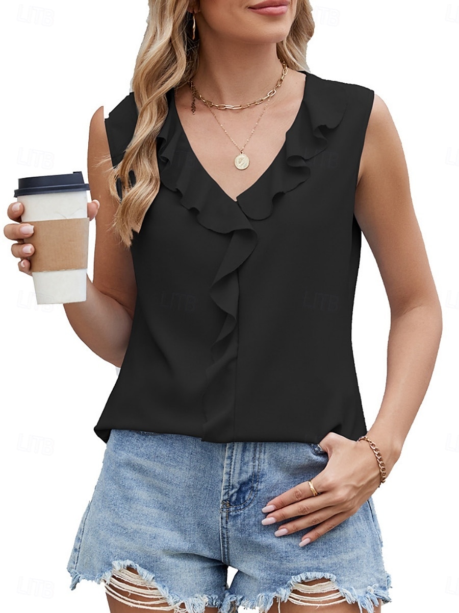 Pentru femei Camisole Tank Top Culoare solidă Zilnic Casual Fără manșon În V Topuri obișnuite Zilnic Bufantă Negru Alb Albastru piscină Fucsia Vară 2025 - $17.99 –P14