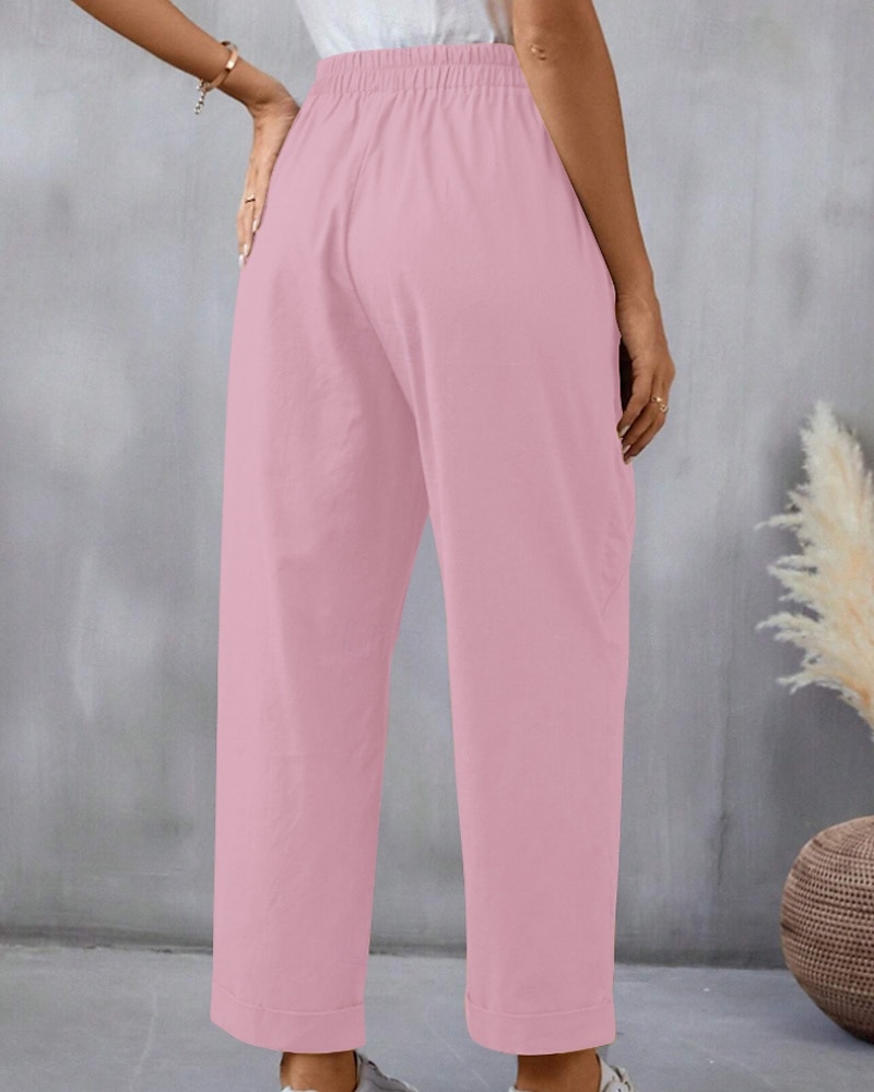 Per donna Pantaloni in cotone e lino Pantaloni Eleganti Moda Streetwear Lunghezza intera Naturale Semplice Tasca Elastico in vita Comodo Confortevole Uscire Weekend Cammello Nero Rosa Blu Estate del 2025 a $24.99 –P11