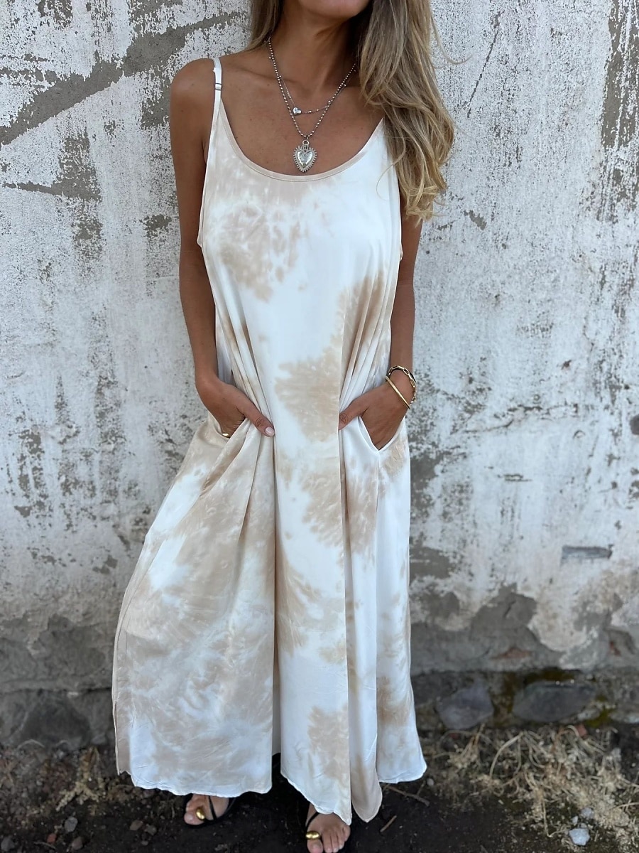 Women's Long Dress Maxi Dress Casual Dress Summer Dress Slip Dress Fashion Modern Daily Beach Weekend Regular Fit Tie Dye Sleeveless Spaghetti Strap Pink Navy Blue Apricot Summer 2025 - $22.99 –P2