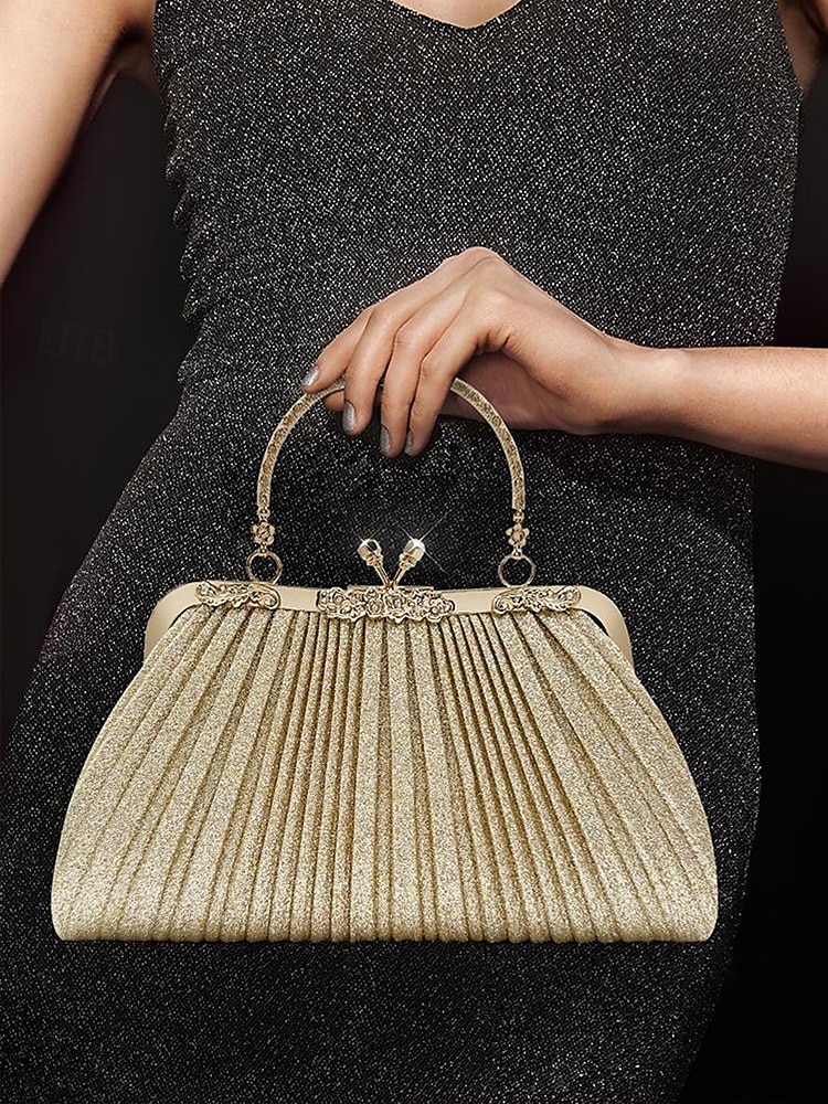 Poșetă de seară plisată cu sclipici pentru femei, cu mâner vintage auriu – geantă elegantă și formală pentru nunți, petreceri și cocktailuri 2025 - $24.99 –P3