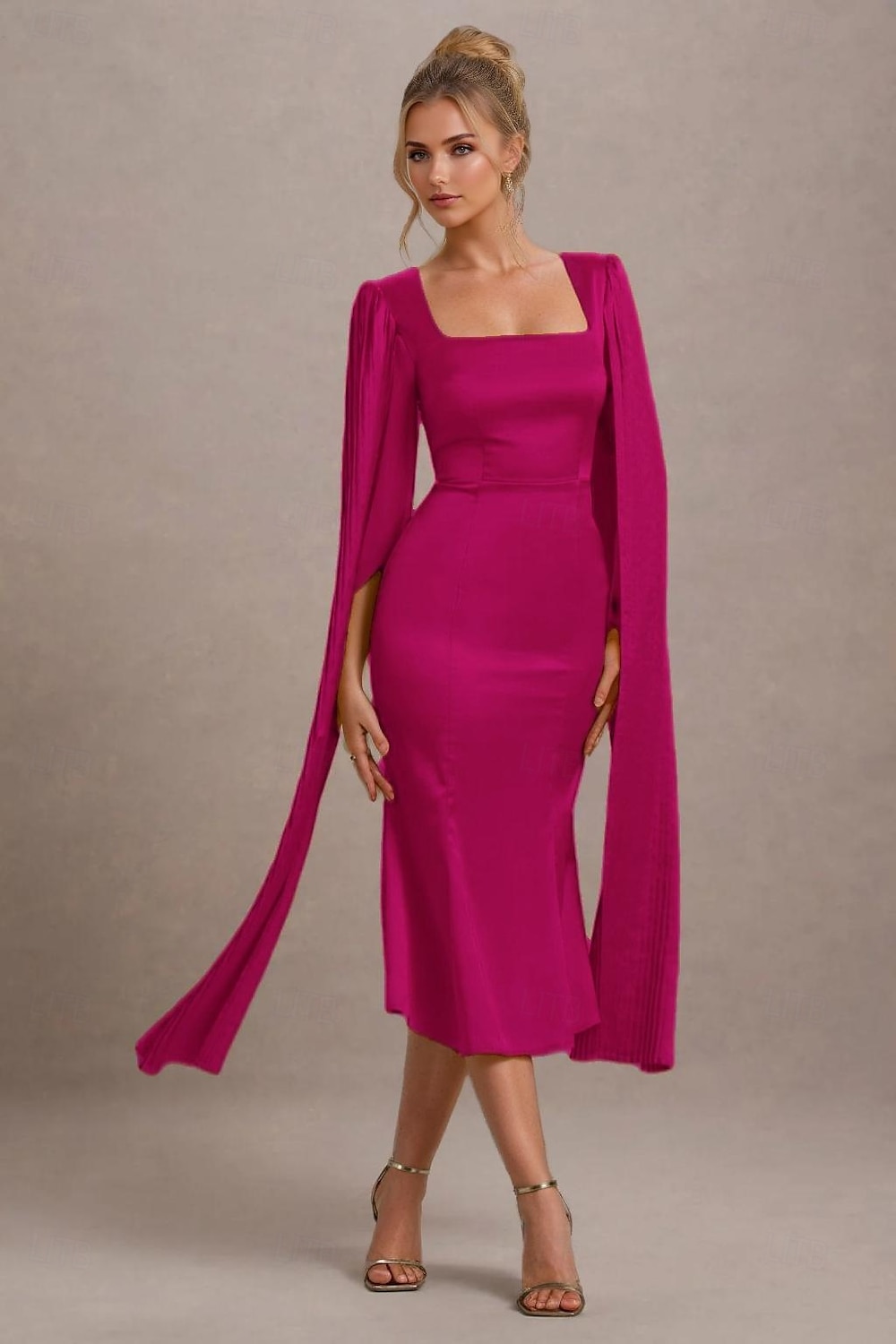 Senapsgul Klänning Fåll Cape Klänning Havfru  Trumpet Cocktail Klänningar Elegant Klänning Formell Bröllop Gäst Klänning Te Längd Midi Längd Fyrkantig Halsringning Siden 2025 - $136.99 –P5