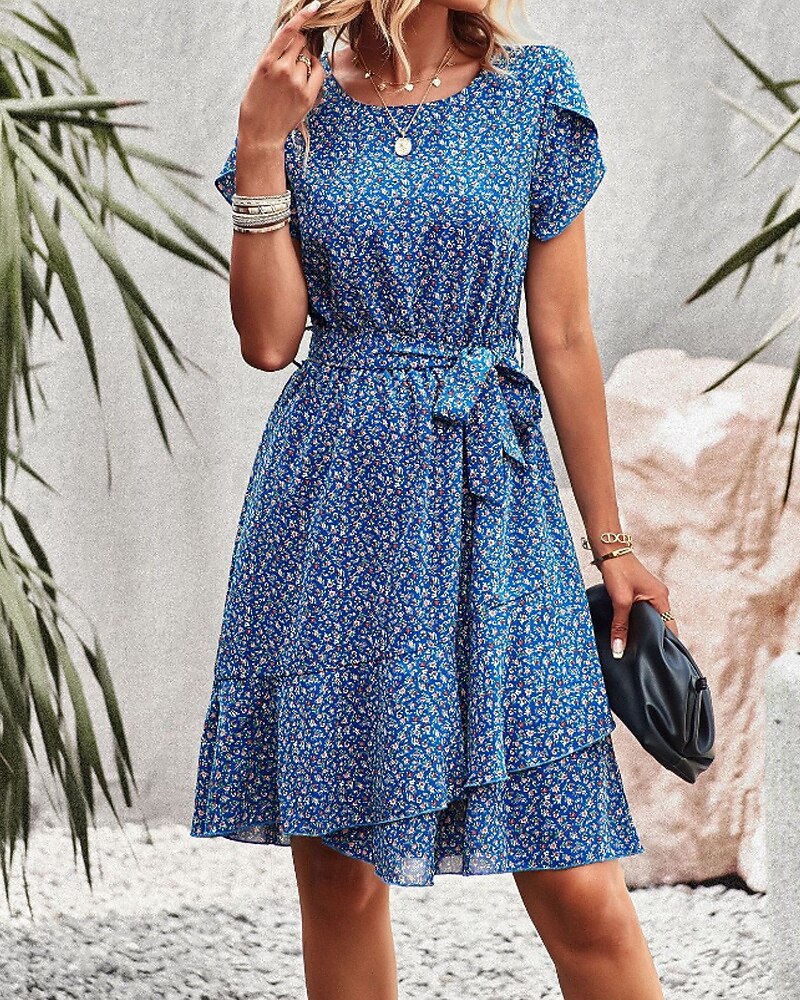 Pentru femei Rochie Mini Rochie florala Rochie Boho Rochie imprimata Modă Clasic Modern Vacanță Concediu Ieșire Fit regulat Floare Manșon scurt Stil Nautic Roșu-aprins Albastru piscină Maro Trifoi 2025 - $27.99 –P7