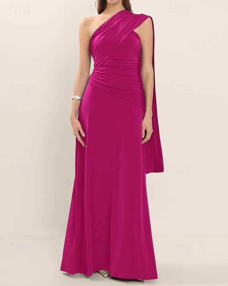 A-Linie Abendkleid Elegant Kleid Formell Hochzeitsgast Bodenlang Ärmellos Ein-Schulter Jersey mit Gerafft 2025 2025 - $147.99 –P7