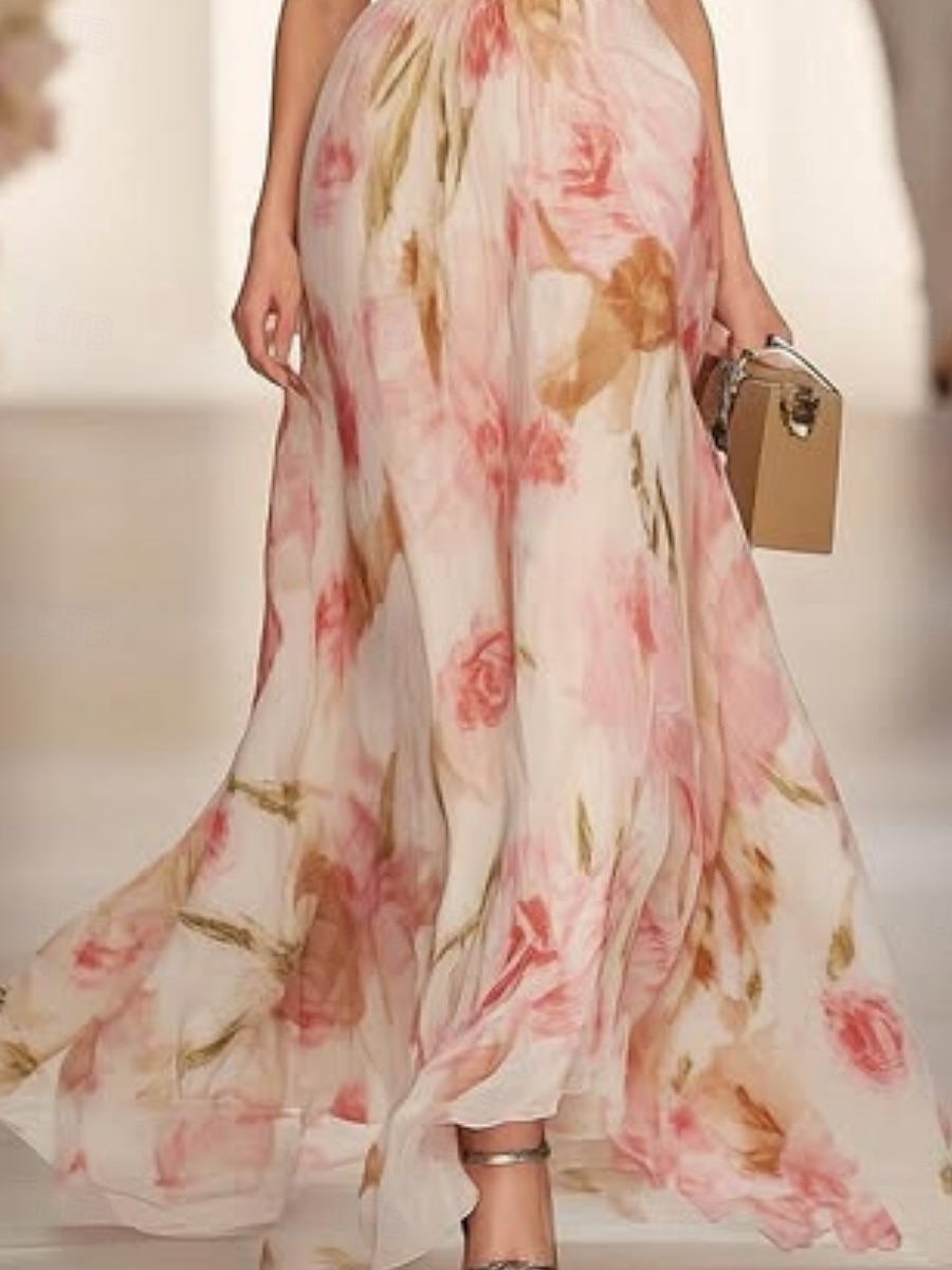 Women's Maxi Dress A Line Dress Casual Outdoor Going out Regular Fit Floral Graphic Short Sleeve V Neck Pink Summer 2025 - GBP £42.99 –P3