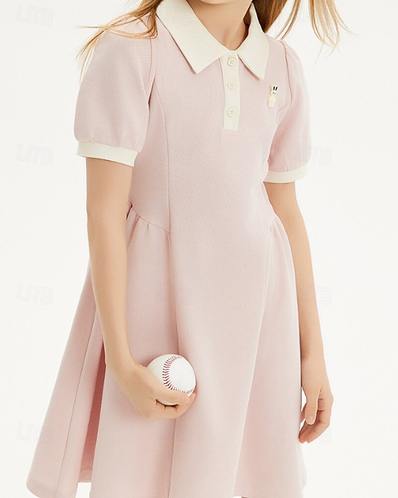 Kids Girls' Dress Color Block Short Sleeve Outdoor Patchwork Adorable Basic Cotton Knee-length Shirt Dress Casual Dress Summer 4 years+ Light Pink 2025 - $71.99 –P5