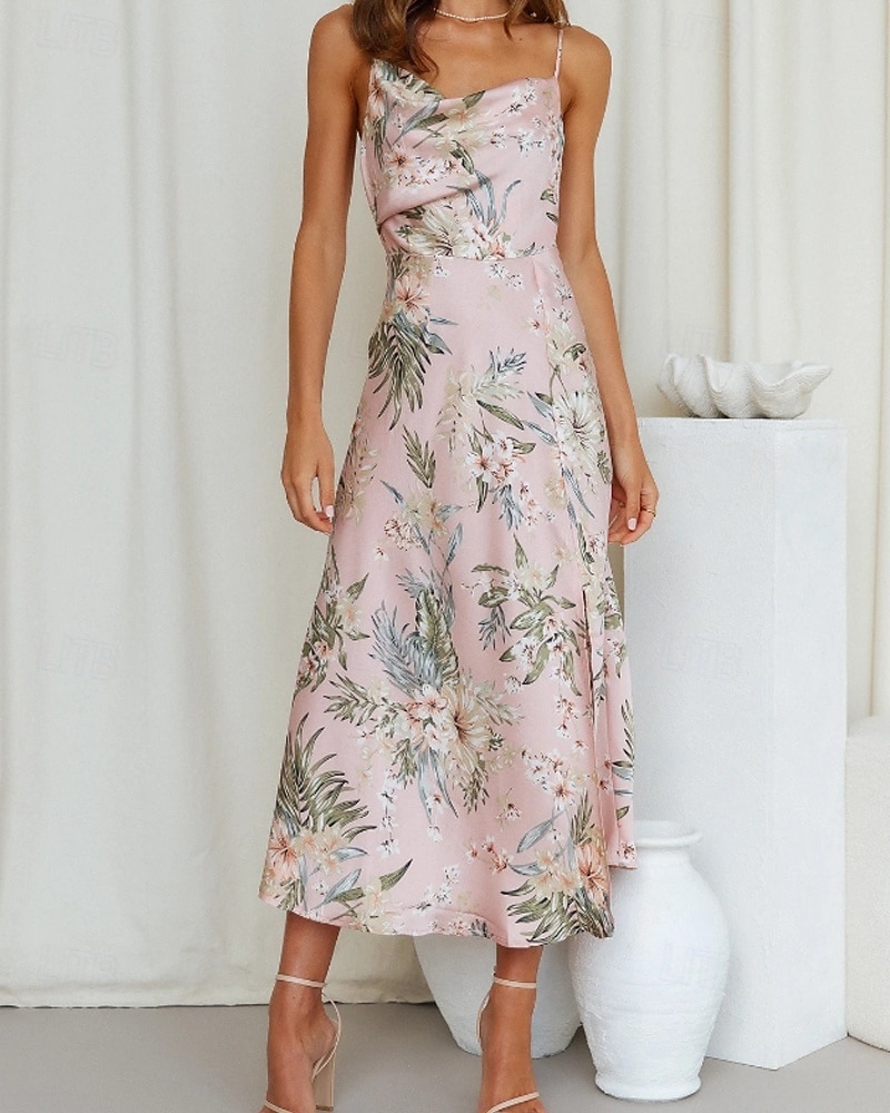 Women's Midi Dress Floral Dress Boho Dress Print Dress Fashion Classic Outdoor Vacation Holiday Regular Fit Flower Sleeveless Spaghetti Strap Pink Navy Blue Orange Summer 2025 - $25.99 –P15