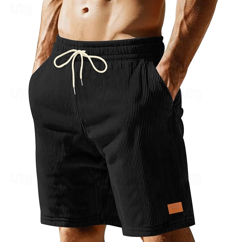 Men's Shorts Casual Shorts Corduroy Shorts Pocket Elastic Waist Textured Plain Comfort Breathable Knee Length Casual Outdoor Beach Vacation Fashion Black White Inelastic 2026 - $20.99 –P4