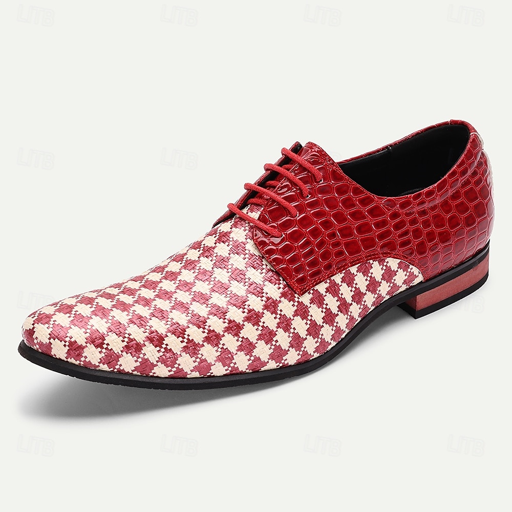 Herr Derby Promenad Ledigt PU Läder Vävd nylon Andningsfunktion Bekväm Halksäker Snörning Röd Sommar Vår 2025 - $46.99 –P3