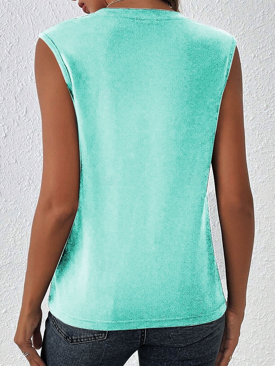 Maiou de damă Kayomi Harai, imprimeu cu animale, pisică, elegant, casual, fără mâneci, guler rotund, bluze regulate, imprimeu zilnic, verde, vară 2025 - $19.99 –P2