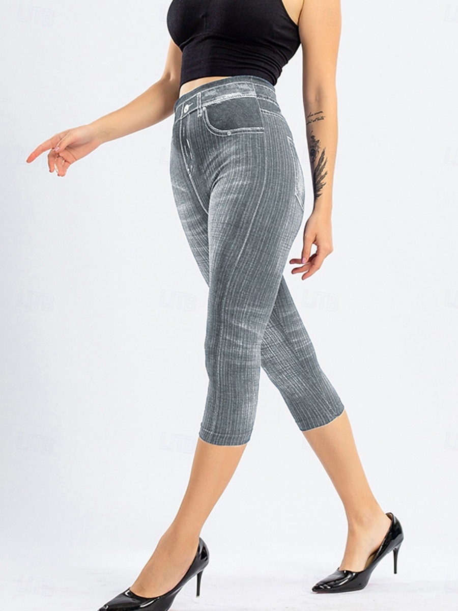 Women's Leggings Capri Pants 3D Print Chinos Vintage Streetwear Casual Calf-Length High Waist Plain Printing Comfy Soft Comfortable Stretchy Outdoor Street Black Red Blue Gray Summer Slim Fit 2025 - $3.99 –P16