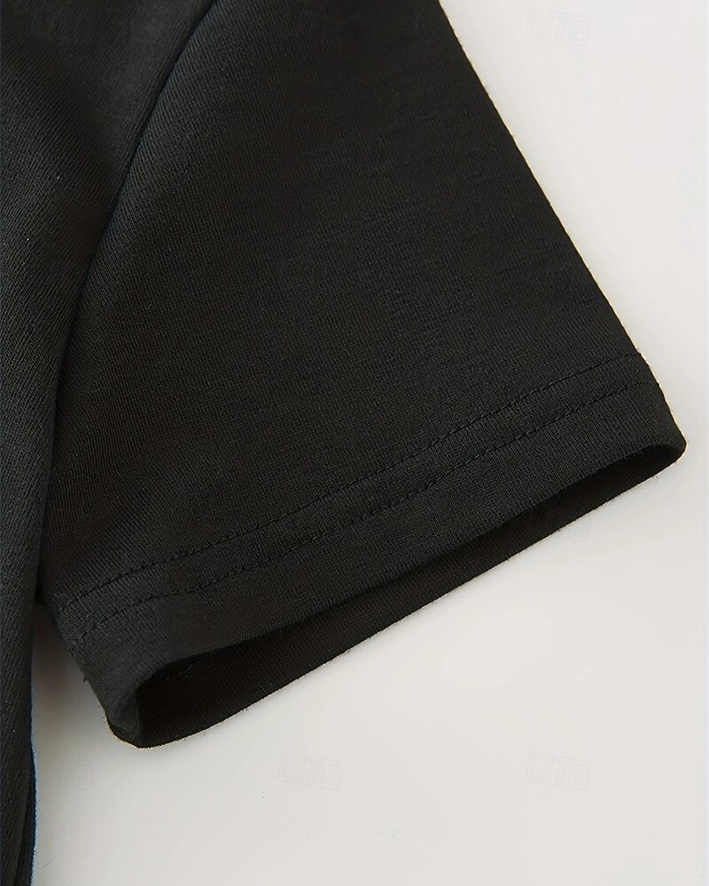 100% قطن أطفال للصبيان أسود حروف تي شيرت كنزات رقبة العمل كم قصير عطلة فضفاض مناسب للبس اليومي موضة تصميم رياضي طباعة الصيف 2025 - $13.99 –P4