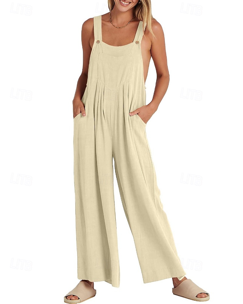 salopetă salopetă damă salopetă streetwear culoare uni fără mâneci decolteu în U buzunar stradă ieșire croială standard negru alb galben vară 2025 - $31.99 –P4