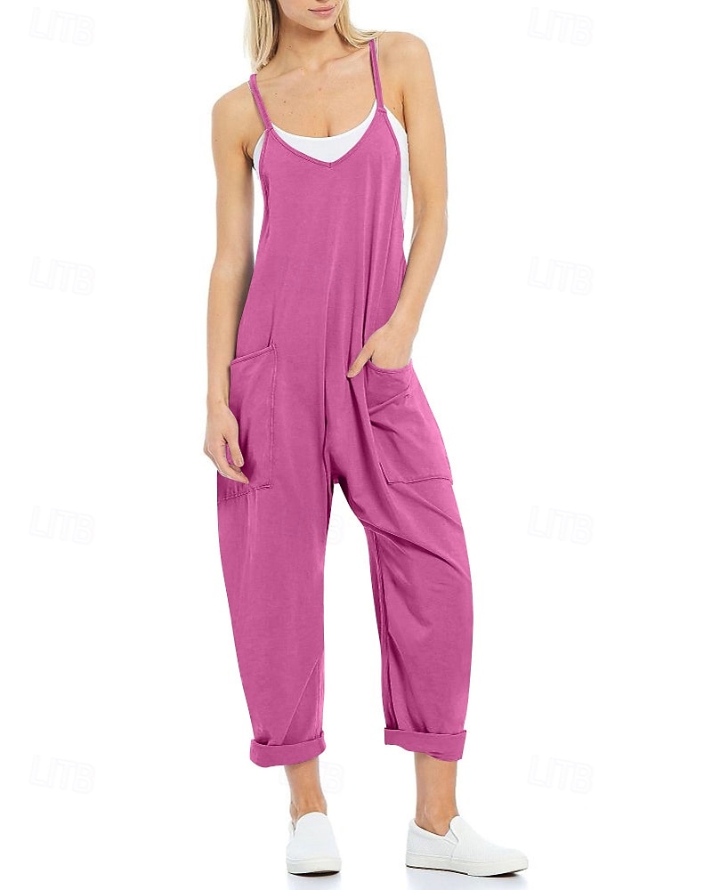 Femmes Normal Combinaison Occasionnel Couleur Unie Sans manches Col en V Avec Poches Sortir Week-end Coupe régulière Noir Vert Claire Vert Véronèse Été de 2025 ? $23.99 –P10