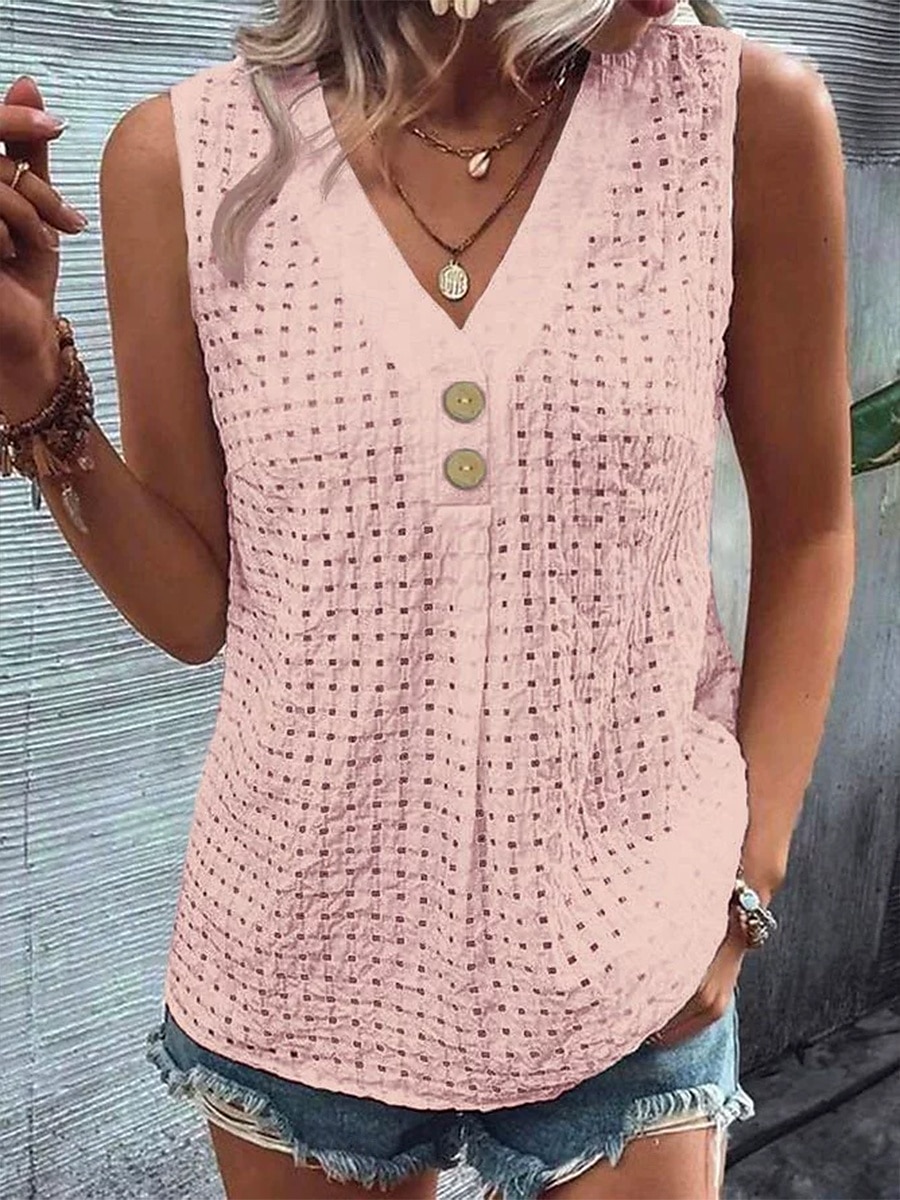Pentru femei Bluză Culoare solidă Elegant Epocă Tropical Fără manșon În V Topuri obișnuite Zilnic Concediu Nasturi Negru Alb Verde Deschis Roz Îmbujorat Albastru Deschis Vară Primăvară 2025 - $26.99 –P7