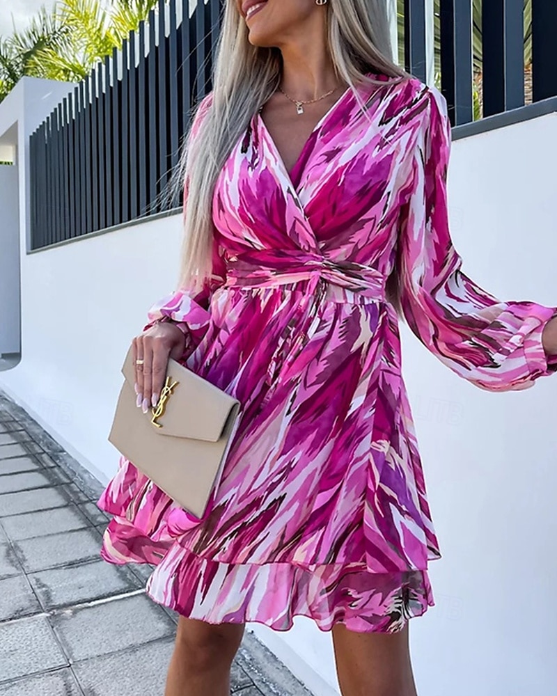 Femmes Mini Robe Robe Décontractée Mode Extérieur Soirée Fête Coupe régulière Graffiti manche longue Col en V Violet Été de 2025 ? $29.99 –P2