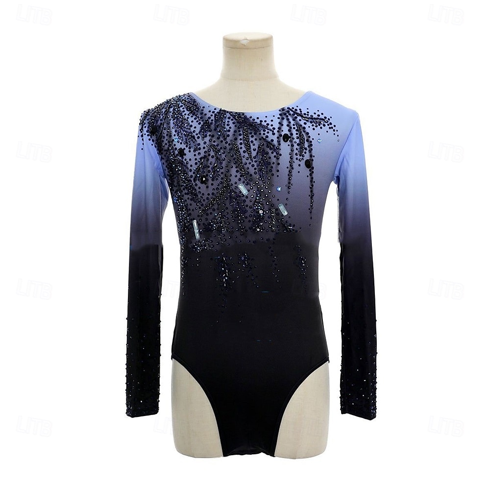 Top de patinaje artístico Hombre Chico Patinaje Sobre Hielo Tops Gris oscuro Retazos Teñido Halo Licra Alta elasticidad Entrenamiento Competición Ropa de Patinaje Clásico Cristal / Strass Manga Larga 2026 - $271.59 –P1