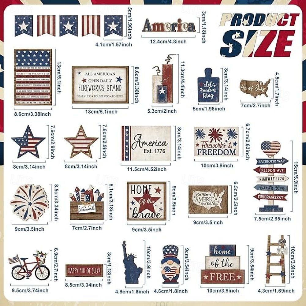 Patriotic Tiered Tray Decor Set for 4th of July and Memorial Day, Rustic Wooden Red White Blue Signs, Vintage Farmhouse Independence Day Table Decorations, Glow Americana Party Decor 2025 - $22.99 –P3