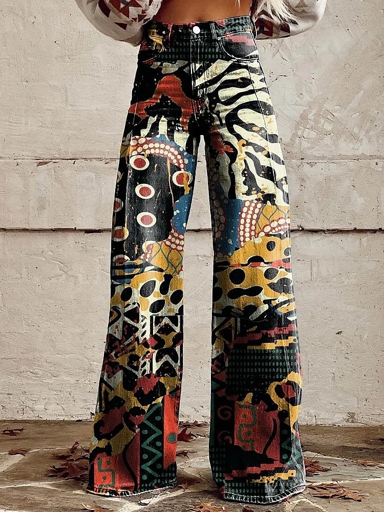 Retro Cikánský 70. léta Kalhoty Široké legované kalhoty Hippie Disko Vysoký pas Květinový Styl falešných džínů Dámské předvečer Všech svatých Karneval hudební festival Pride Parade Retro tematick 2025 - $35.99 –P6