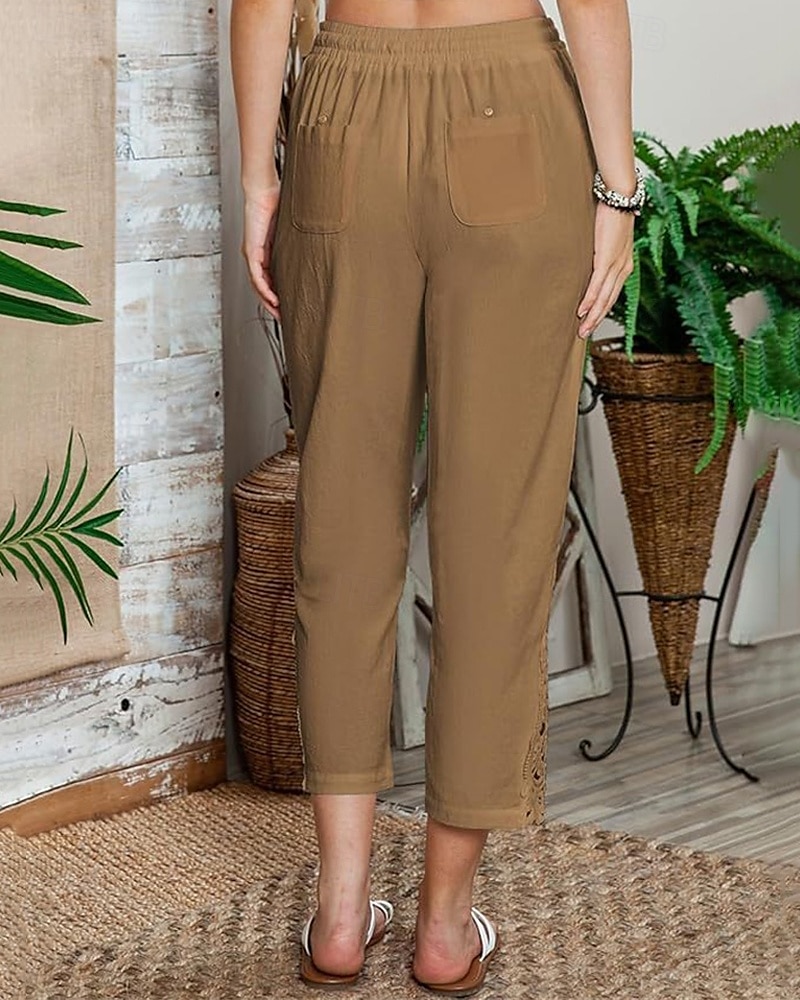 Women's Poly-Cotton Linen Texture Pants Cropped Pants Fashion Streetwear Comfort Ankle-Length Mid Waist Plain Lace Comfy Comfortable Street Daily Wear Going out Black White Blue Green Summer Regular 2025 - $14.49 –P4