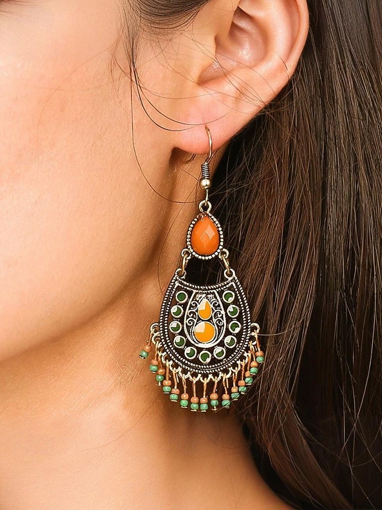 Women's Bohemian Teardrop Dangle Earrings – Vintage Tribal Style with Beaded Fringe, Lightweight Statement Jewelry for Parties and Festivals 2026 - $9.99 –P2