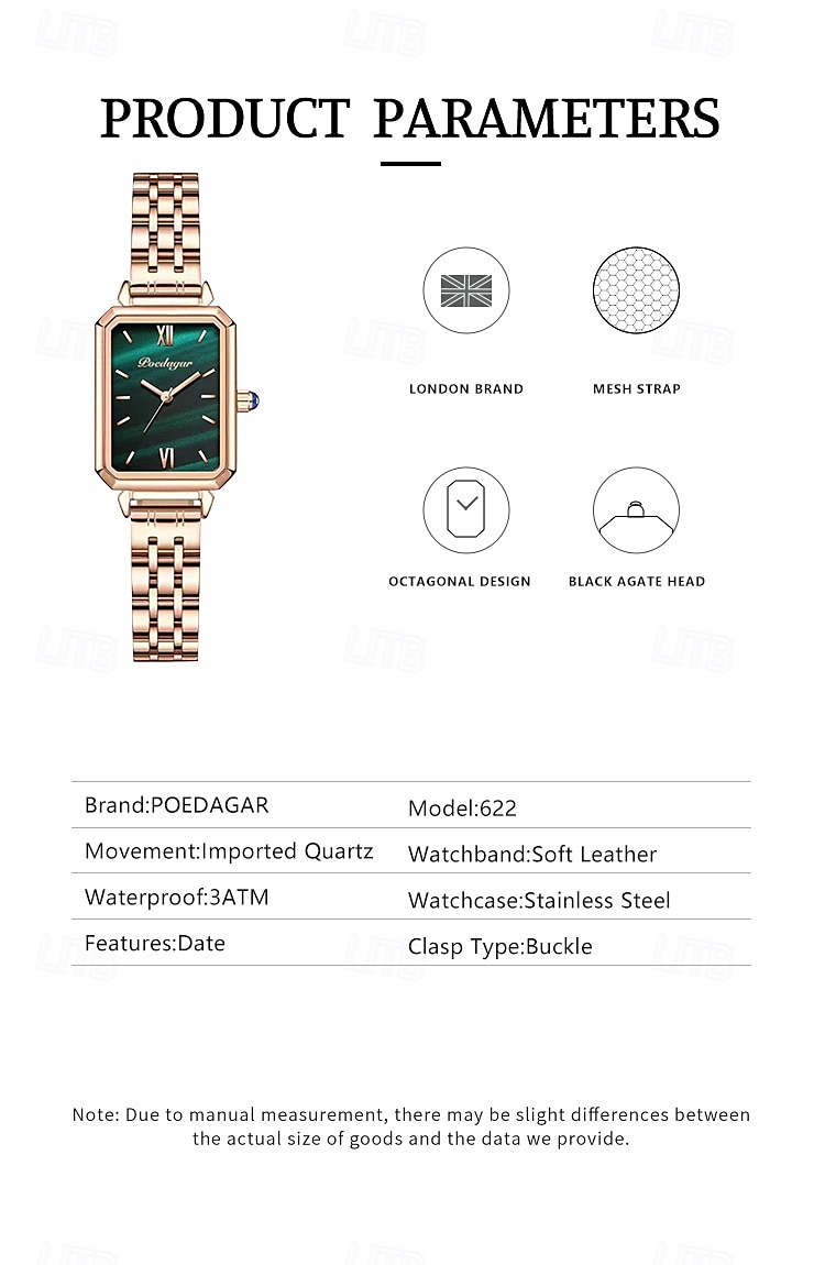 Women's Luxury Square Dial Quartz Watch – Waterproof Stainless Steel Bracelet, Diamond Accents, Elegant Retro Style 2025 - zł82.99 –P8