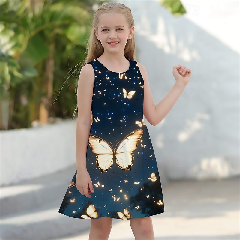 ragazze' 3D Farfalla Abito Senza Maniche Estate Primavera Vacanza Quotidiano Ferie Principessa Bello Dolce Bambini 4-12 Anni Vestito Casual Abito a trapezio Lunghezza al ginocchio Vestibilità regolare del 2025 a $13.99 –P2