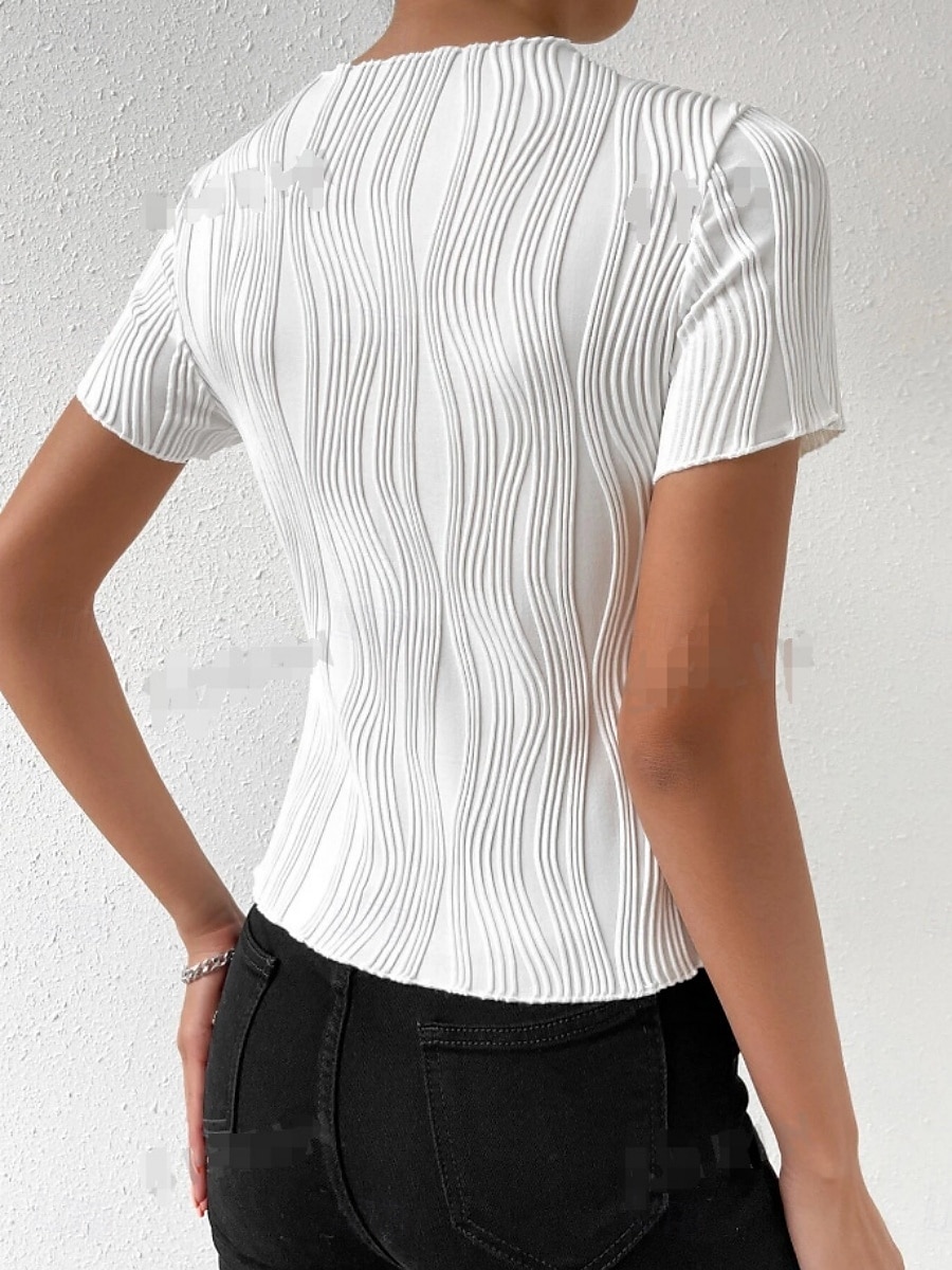 T-Shirt Femme Couleur Unie Unis Mode Élégante Moderne Manches Courtes Col Ras du Cou Hauts Réguliers Quotidiens Week-end Noir Blanc Été de 2025 ? $14.99 –P2